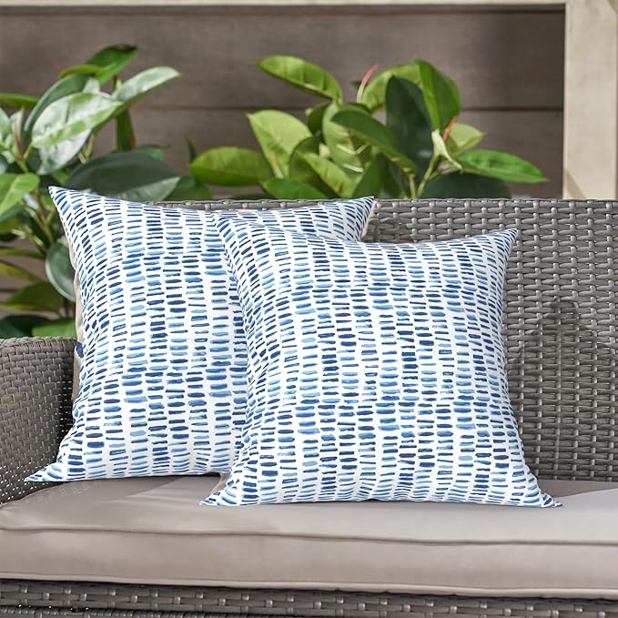 LVTXIII 2 Pack Outdoor Throw Pillow Covers for Patio Furniture, 16x16 Inch Square Pillow Case, Water-Repellent Cushion Covers for Garden, Porch, Sofa, A Pebble Blue