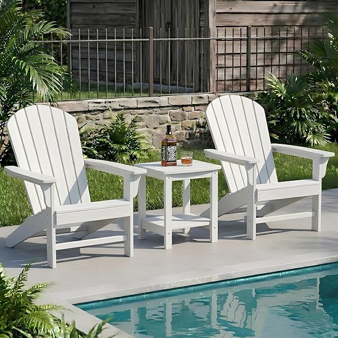 Y&M Outdoor Side Table, HIPS Adirondack Small Double Layer Table, Waterproof Square Outside Table, Balcony Modern End Tables for Patio, Pool, Beach, Porch, Deck, Indoor or Outdoor Use, White