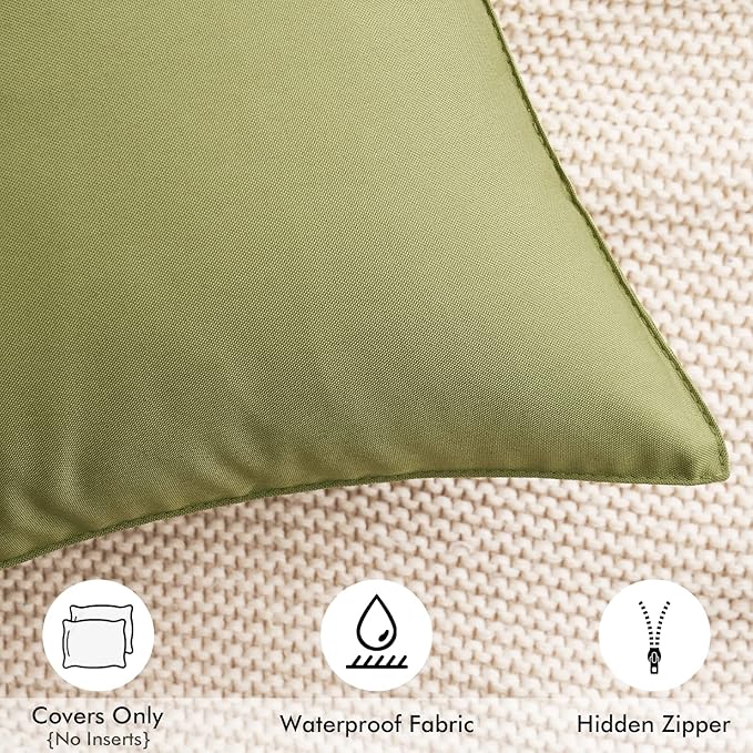 MIULEE Pack of 2 Sage Green Decorative Outdoor Waterproof Pillow Covers Square Garden Cushion Sham Throw Pillowcase Shell for Spring Patio Tent Couch 20x20 Inch
