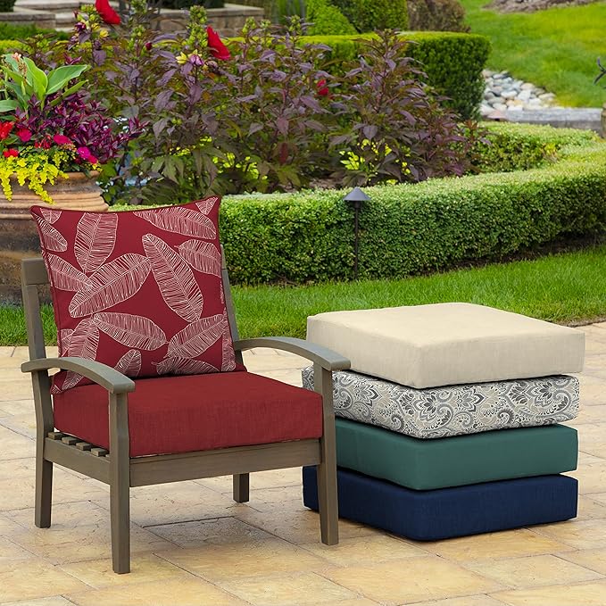 Arden Outdoor Deep Seat Cushion Set (4-Pack), 24 in x 24 in, Weather-Proof, Rain-Proof, Fade Resistant Patio Cushion for Chair, Sofa, and Couch Red Leaf Palm