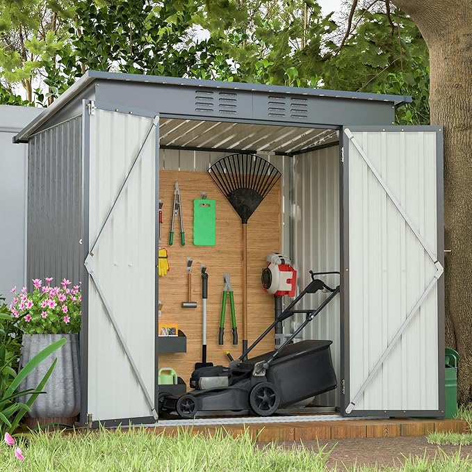 YOPTO 6x4 FT Outdoor Storage Shed,Metal Heavy-Duty Tool Shed with Hinged Door and Padlock,Waterproof Garden Shed W/Vents,All Weather,Foldable House for Garden Backyard,Lawn,Black