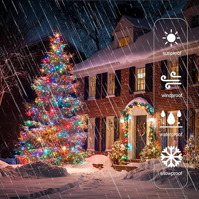 Christmas String Lights Outdoor, 196 FT 600 LED String Lights with 8 Lighting Modes Timer, Waterproof Christmas Decorations for Party Yard Garden Tree Wedding Holiday, Multi-Colored