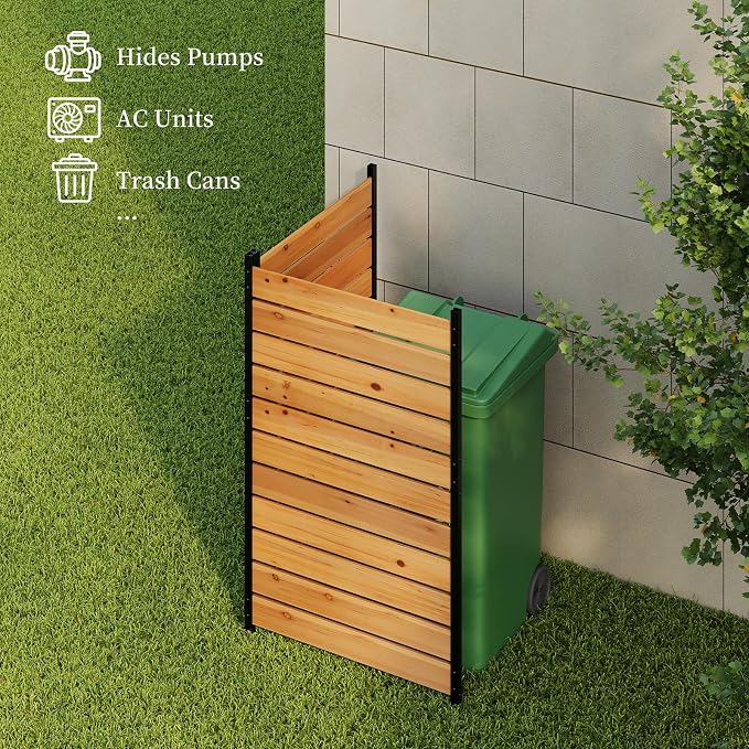 No Dig Wood Privacy Screen Fence Panel, 61" H x 38" W Outdoor Decorative Privacy Wall, Freestanding Room Divider for Patio Garden, Hide Trash Cans & AC Units （Brown, 5FT）