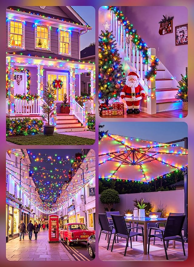 Brightown Solar String Lights Outdoor, 2 Pack Total 80FT 200 LED Solar Powered String Lights Waterproof with 8 Modes, Auto On/Off, Patio Lights for Outside Tree Garden Balcony Party Decor (Multicolor)