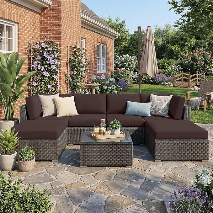 hyha Waterproof Outdoor Cushion Covers for Patio Furniture, Stretch Patio Chair Cushion Slipcovers, Coated UV Resistant Replacement Seat Covers, Solid Color (Coffee, 12PC)