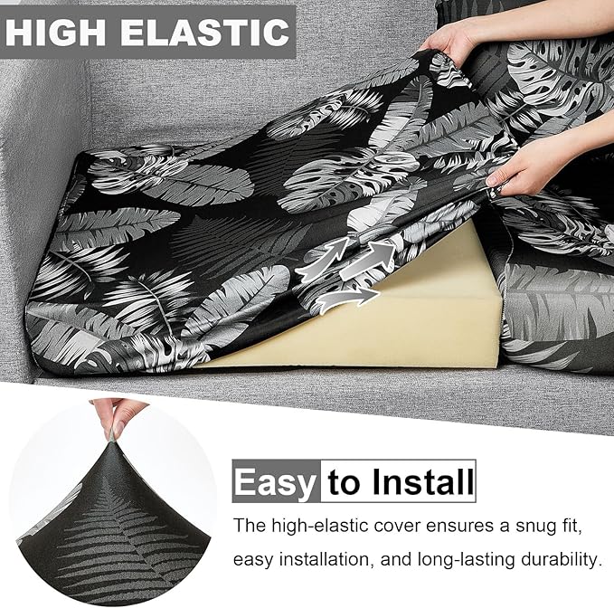 pickyNproud 8Pcs Patio Cushion Covers Stretch Outdoor Couch Cushions Slipcovers Replacement Washable Furniture Protector with Elastic Bottom Sofa Chair Seat Cover, Black White