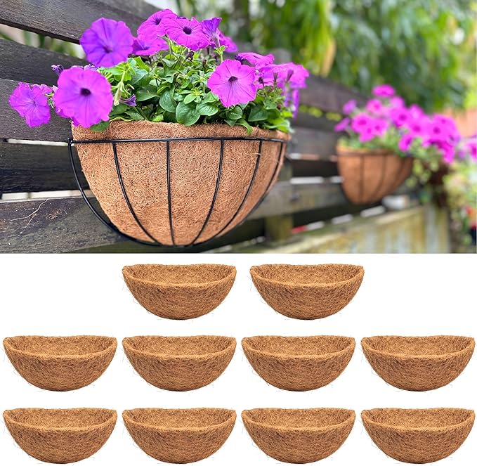 LaLaGreen 14" (10 Pack, Half Round) Coco Liners for Wall Planter–Bulk Medium Coconut Husk Replacement for Outdoor Window Box, Hanging Basket, Holder-Also Available in 10/12/16’’ & Different Shapes