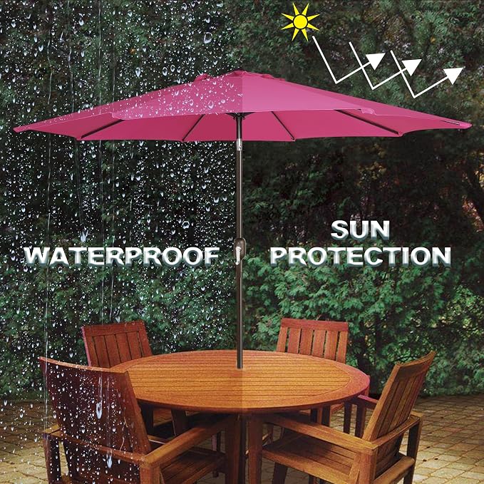 Blissun 9' Outdoor Patio Umbrella, Outdoor Table Umbrella, Yard Umbrella, Market Umbrella with 8 Sturdy Ribs, Push Button Tilt and Crank