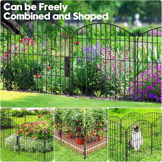 Decorative Garden Fence 32in (H) x22ft (L), Arched Rustproof Metal No Dig Fence for Dogs & Rabbit, Ornamental Animal Barrier for Flower Beds, Border Panels Fencing for Yard & Patio Outdoor Decor