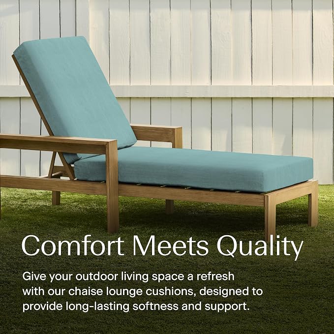 Honeycomb Outdoor Chaise Lounge Cushion for Patio Furniture, Water & Fade Resistant, Removable Cover, 23 x 75, Heritage Textured Solid Coastal Blue