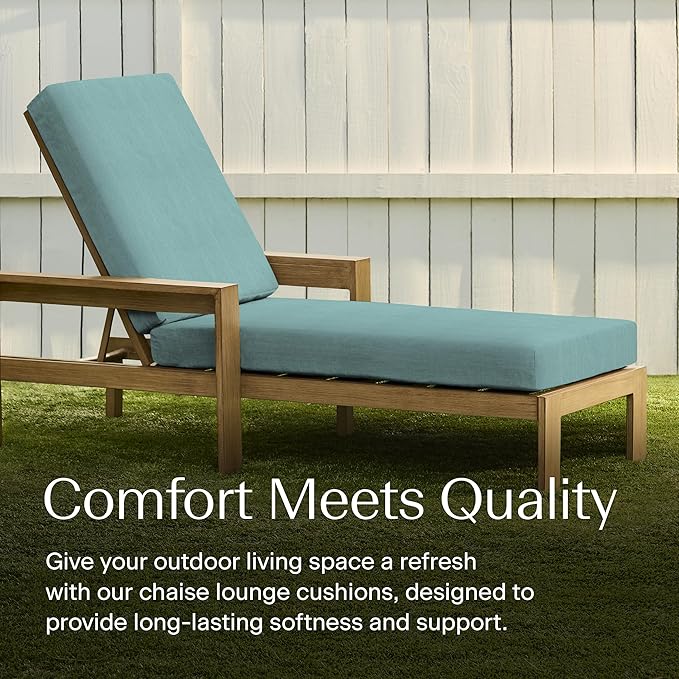 Honeycomb Outdoor Chaise Lounge Cushion for Patio Furniture, Water & Fade Resistant, Removable Cover, 26 x 80, Heritage Textured Solid Coastal Blue