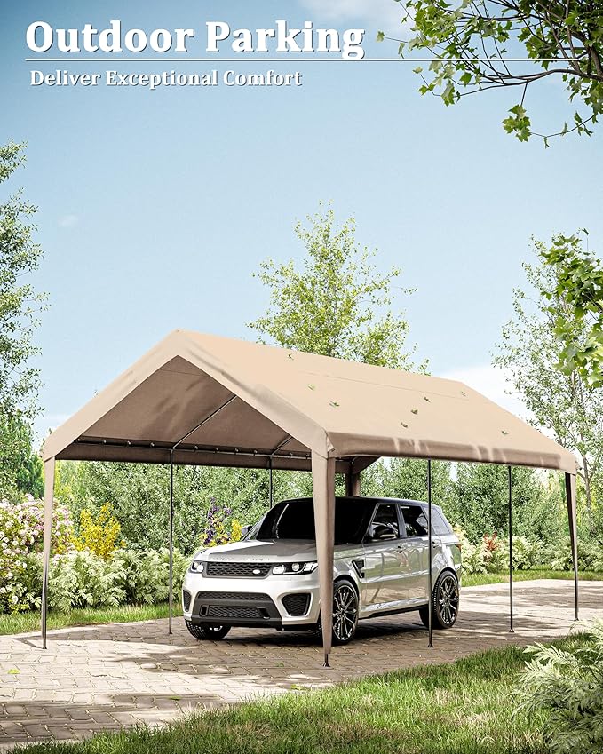 10 X 20 Ft Canopy Replacement Cover Heavy Duty Waterproof UV & Tear Resistant Car Tarp Canopy Tent Garage Top Shelter Oxford Cover with Ball Bungees (Frame is Not Included)
