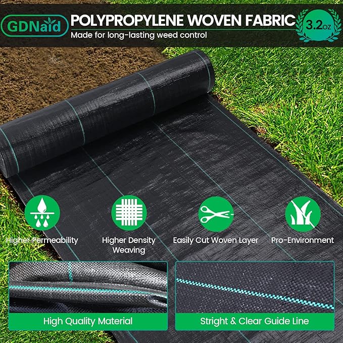 6ftx180ft Weed Barrier Landscape Fabric Heavy Duty, Premium 3.2oz Weed Barrier Fabric Garden Ground Cover, Weed Fabric, Garden Landscaping Fabric