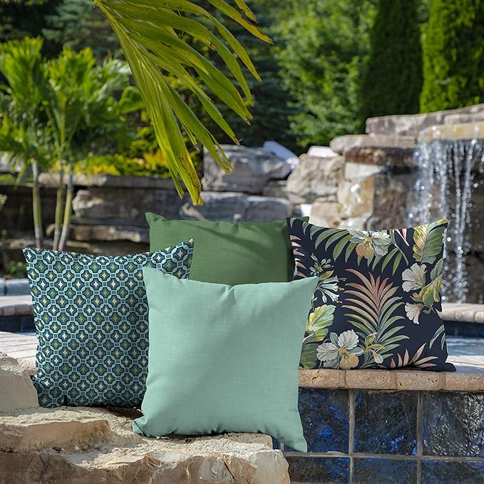 Arden Outdoor Toss Pillow, 2 Pack, 16 x 16, Rain-Proof, Fade Resistant Aqua Leala