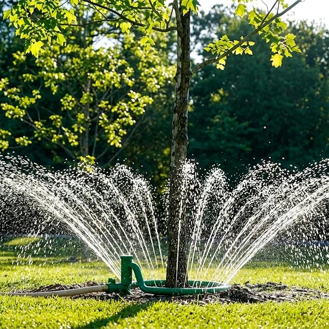 Tree Watering System - 360° Outward Spray Tree Watering Ring - Sprinkler Ring for Trees & Shrubs - Reaches The Nutrition Zone for Tree Root Watering (11 Inch)