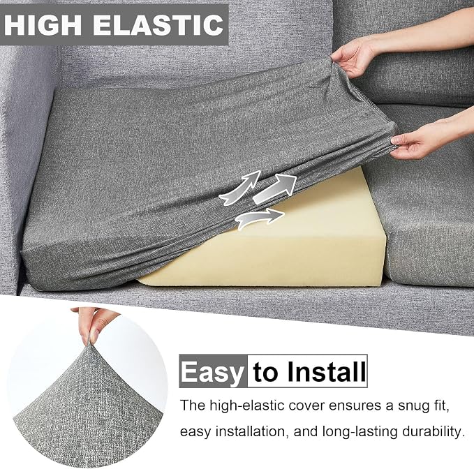 pickyNproud 4Pcs Patio Cushion Covers Stretch Outdoor Couch Cushions Slipcovers Replacement Washable Furniture Protector with Elastic Bottom Sofa Chair Seat Cover, Textured Charcoal Gray