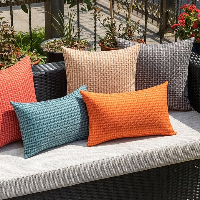 Kevin Textile Outdoor Waterproof Throw Pillow Covers Pack of 2 Boho Farmhouse Decorative Lumbar Cushion Covers for Garden Patio Tent Balcony Bench Couch Sofa 12x24 Inch, Light Brown