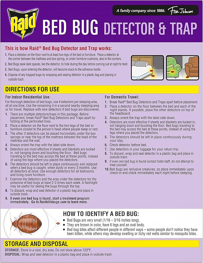 Raid Bed Bug Detector & Trap Early Detection and Monitoring for Home or Travel,8 Count (Pack of 6)