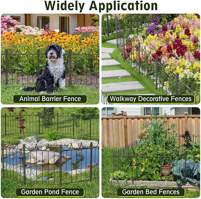 Decorative Garden Fence, 24in(H)×10.4ft(L), 10 Pack | No Dig Animal Barrier, For Dog & Rabbits, Flower Bed Border, Yard & Patio Landscaping