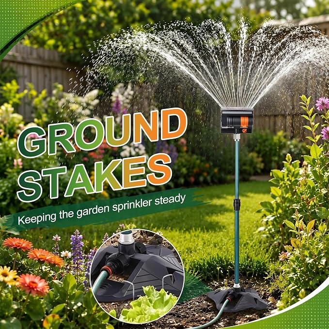 Oscillating Sprinkler with Adjustable Aluminum Riser, 4 Way Lawn Sprinklers for Yard and Garden, 16 Nozzles, Cover up to 4.069 sq. ft Ideal for Watering Different Heights(Triangular)