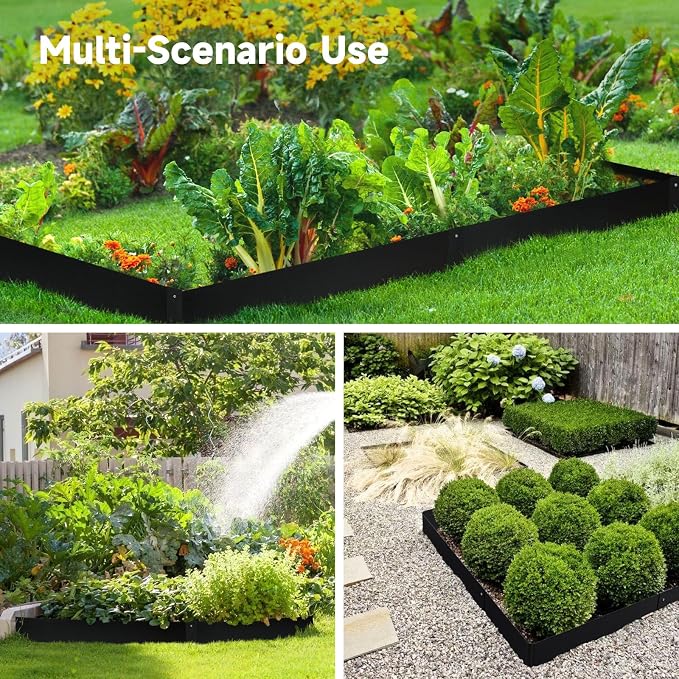 Steel Landscape Edging - 40" LX10 H Metal Garden Edging - Landscape Lawn Edging - 20FT Total 6 Pcs - No-Dig Hammer Heavy Duty Metal Edging Bendable Border Strips for Lawn Yard Black GJWCVL - 6 Clips
