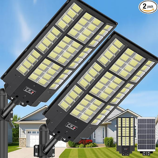 WYWNA 15000W Solar Street Light, Large Solar Parking Lot Lights Outdoor Waterproof Dusk to Dawn with Remote Control, for Outside Commercial Yard Driveway Garage