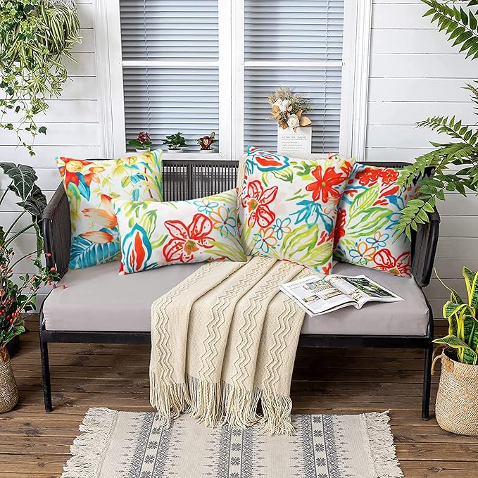 Merrycolor Pack of 2 Outdoor Pillow Covers 18x18 Waterproof Pillow Cover Floral Decorative Square Pillowcase Outdoor Pillows for Patio Furniture Garden Balcony Couch(Red and Sage