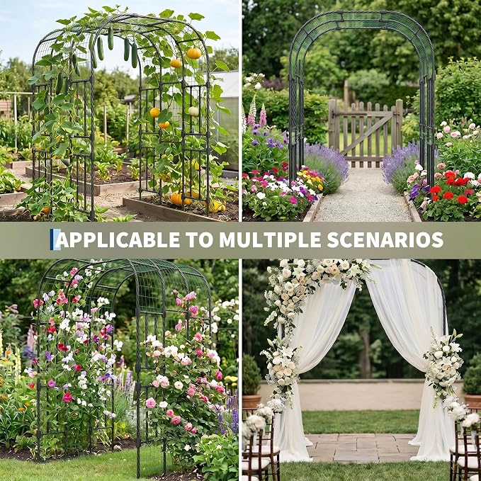Metal Garden Arch Trellis, 7.3 Ft Black for Raised Beds, Plant Support for Cucumbers & Climbing Vegetables