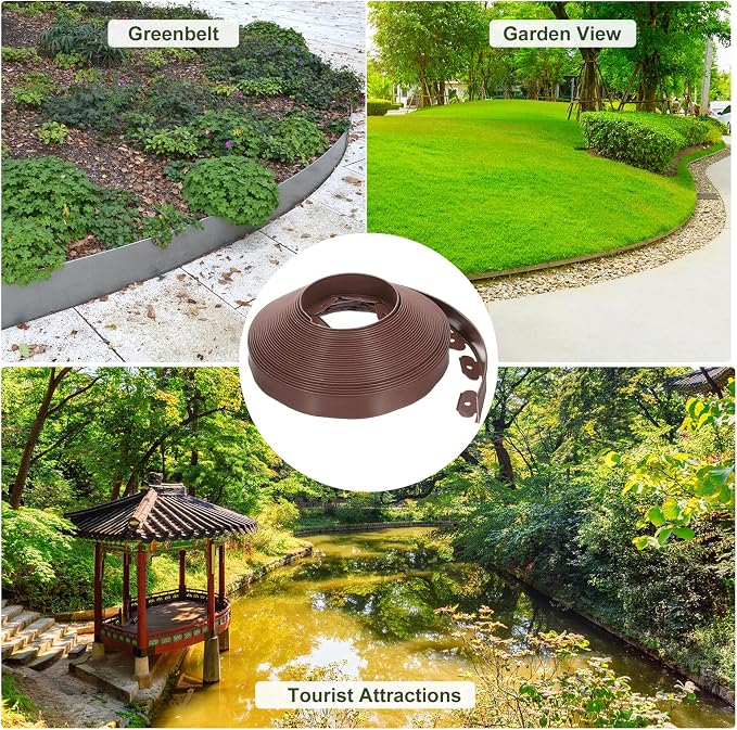 uxcell Landscape Edging, 1Pcs 80FT x 2" - Garden Edging Kit with 75 Stakes, Landscape Edging Border for Garden Lawn Flower Bed Yard Grass (Brown)