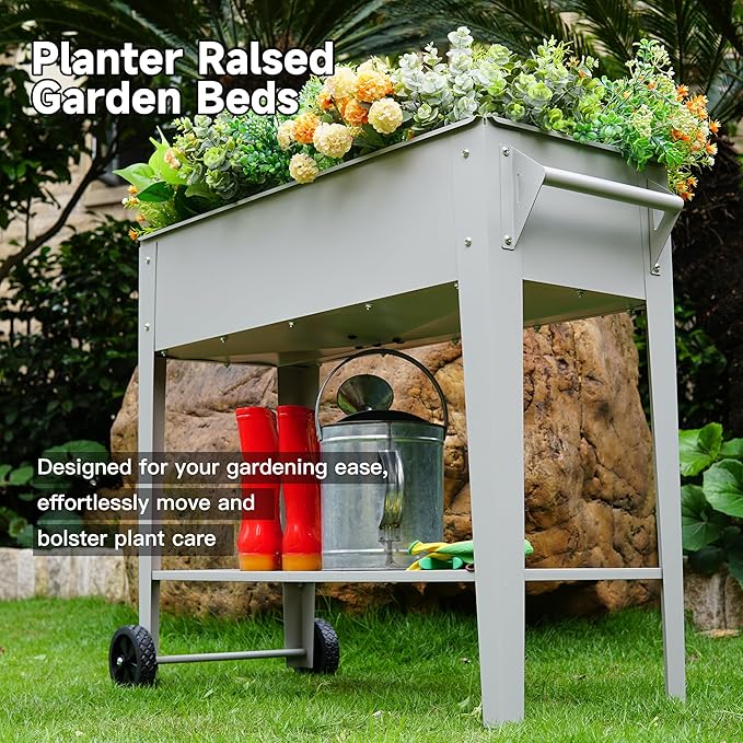 LEETOLLA 𝐑𝐚𝐢𝐬𝐞𝐝 𝐆𝐚𝐫𝐝𝐞𝐧 𝐁𝐞𝐝 𝐎𝐮𝐭𝐝𝐨𝐨𝐫 Elevate Herb Garden Planter Box Outdoor Raised Planter Box with Legs On Wheels for Vegetables Flower Tomato Patio Backyard