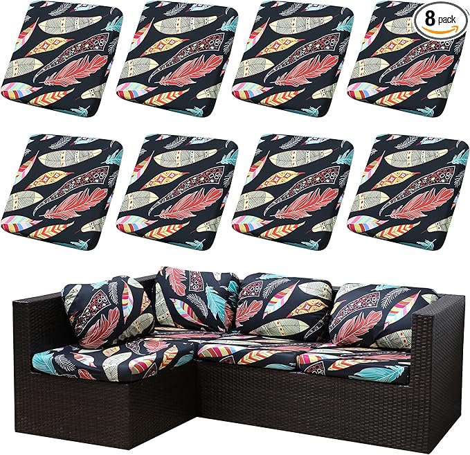 Outdoor Cushion Covers Set,8PCS Patio Furniture Couch Seat Slipcovers, Replacement for Sofa Sectional Chair(Cover，Only)