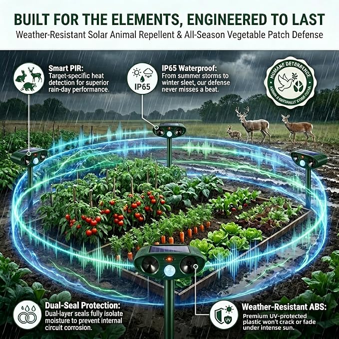 2026 Ultrasonic Deer Repellent Devices Solar Animal Repellent Outdoor with Motion Sensor to Keep Cat Rabbit Raccoon Out of Yard Garden Farm Squirrel Fortress Pro Deer Deterrent for Plant,4Pack