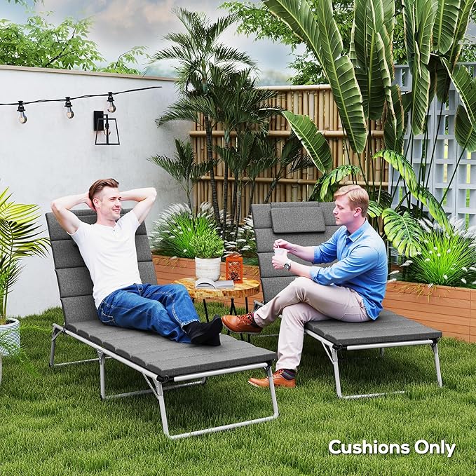 Outsunny Outdoor Lounge Chair Cushion Set of 2, 80" x 26" UPF50+ 230gsm Olefin and 25D High-Density Foam, Foldable Patio Chaise Lounge Cushion Set, Fade Resistant for Lawn Pool, Charcoal Gray