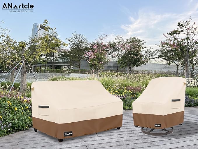 ANartcle 3-Seater Patio Sofa Cover,76W x 32.5D x 33H Inches Outdoor Couch Cover,100% Waterproof Heavy Duty Patio Sofa Covers,Patio Furniture Covers,Beige&Brown