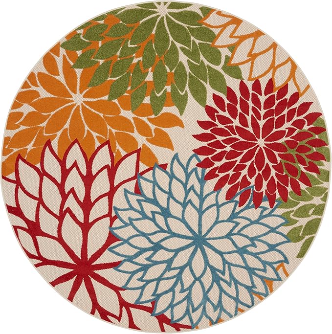 Nourison Home Aloha Green 7'10" x Round Area Rug - Easy Clean, Non Shedding, Bed Room, Living Room, Dining Room, Kitchen (8' x Round)