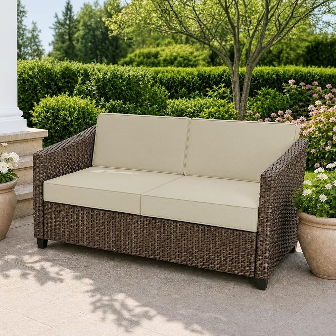 Outdoor Furniture Cushions 25.6x25.6 Inch, Deep Seat Patio Couch Cushions Replacement for Sectional Conversation Set Sofa Loveseat, Water Resistant, Removable Cover, Set of 4, Beige