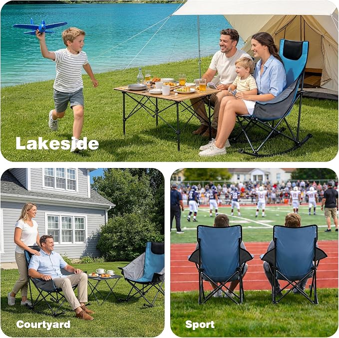SUNNYFEEL Oversized Rocking Camping Chair 2 Pack, Fully Padded Patio Chair with Side Pocket, High Back Portable Lawn Recliner with Carry Bag, Outdoor Rocker Camp Chairs for Adults Heavy Duty 500 LBS