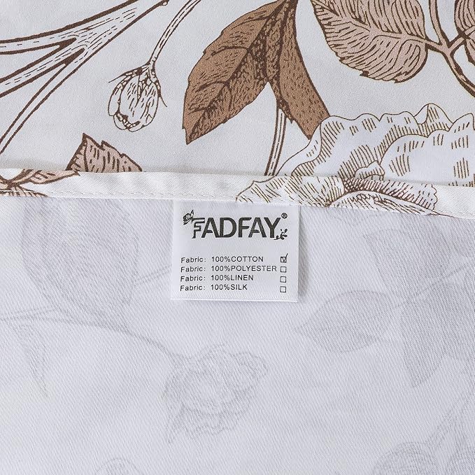 FADFAY Sheets Set Twin XL Vintage White and Brown Floral Bedding Elegant Peony Sheets Shabby Rose Farmhouse Bedding 100% Egyptian Cotton 800 Thread Count Deep Pocket Fitted Sheet 4Pcs, Twin XL Size