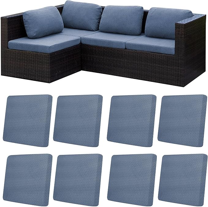 8Pcs Patio Cushion Covers,Outdoor Cushions Covers,Stretch Cushion Covers Replacement, Washable and Reusable Furniture Protectors(West Lake Blue)