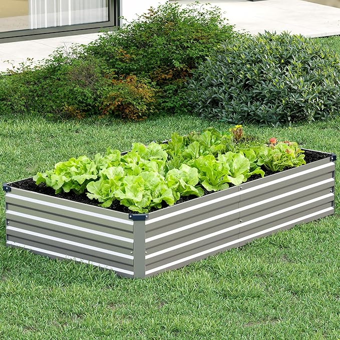 Vengarus 2 Pack 9x3x1FT Galvanized Raised Garden Bed Kit, Outdoor Metal Planter Box for Vegetables, Rectangular Steel Container, Easy Assembly (Silver)