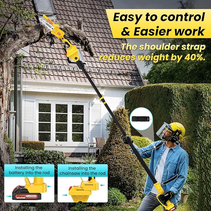 2-in-1 Electric Pole Saws for Tree Trimming, 6 Inch Mini Chainsaw Cordless with Extension Pole, Battery Powered Pole Chain Saw, Tree Trimmer Limb Branch Cutter Pruner with 2 Battery
