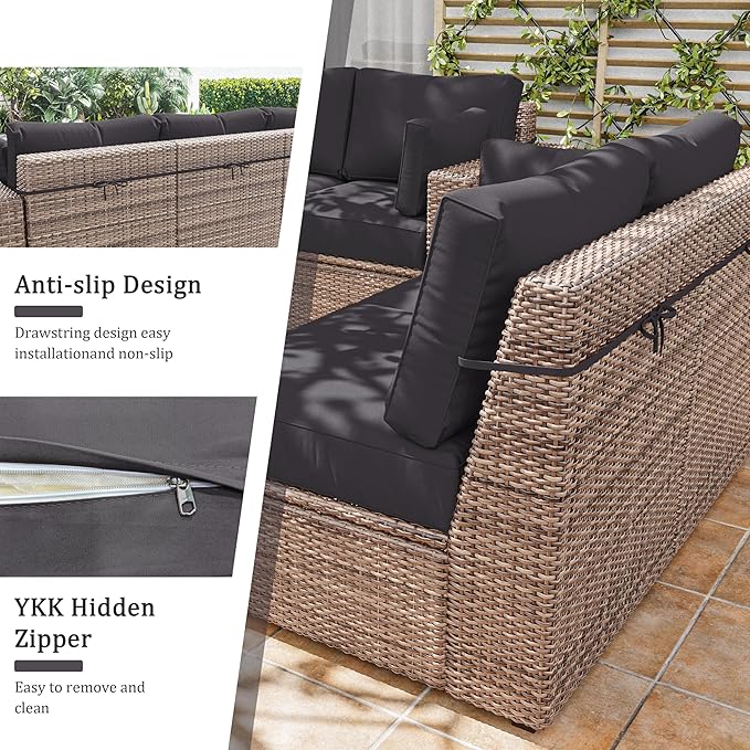 8p Outdoor Cushion Slipcovers Outdoor Patio Cushions Covers Replacement Waterproof with Zipper for 3-Seat Rattan Sofa Patio Furniture Cushion Covers, Covers Only