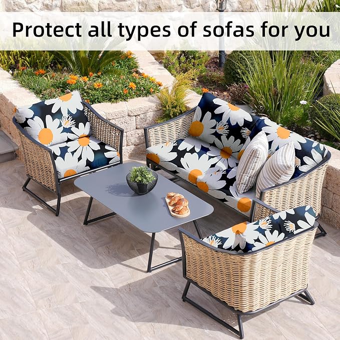 BIETYONE 8Pcs Stretch Patio Cushion Covers,Outdoor Couch Covers Replacement,Outdoor Couch & Sofa Slipcovers,for Patio Furniture Cushion Covers,Washable Reusable urniture Protector(Chrysanthemum,8PCS)