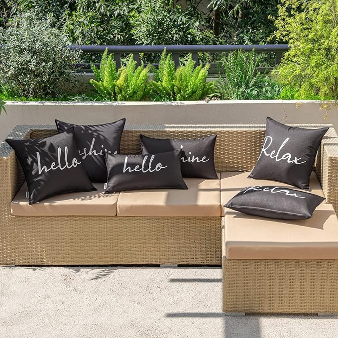 MIULEE Outdoor Waterproof Throw Pillow Covers Set of 2 Relax Decorative Outdoor Square Pillowcases for Chair Patio Garden Couch Tent Balcony Sofa Black 18x18 Inch