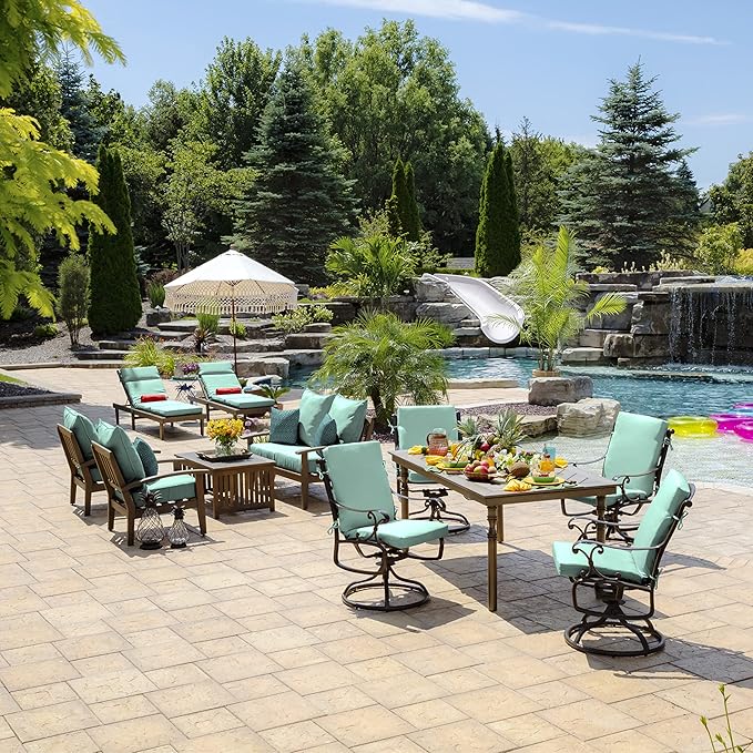 Arden 2-Pack Outdoor Patio Dining Chair Cushion, 20x44, Rain-Proof Seat Pad, Fade-Resistant Outdoor Cushion Aqua Leala