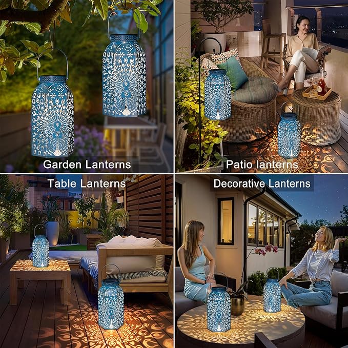 Garden Gifts for Women Solar Lanterns Outdoor Waterproof Peacock Garden Gifts Mom, Big Solar Lights, Garden Decor, Yard Art, Mothers' Day Birthday Gifts Grandma Grandpa(2Pack, Blue Gold