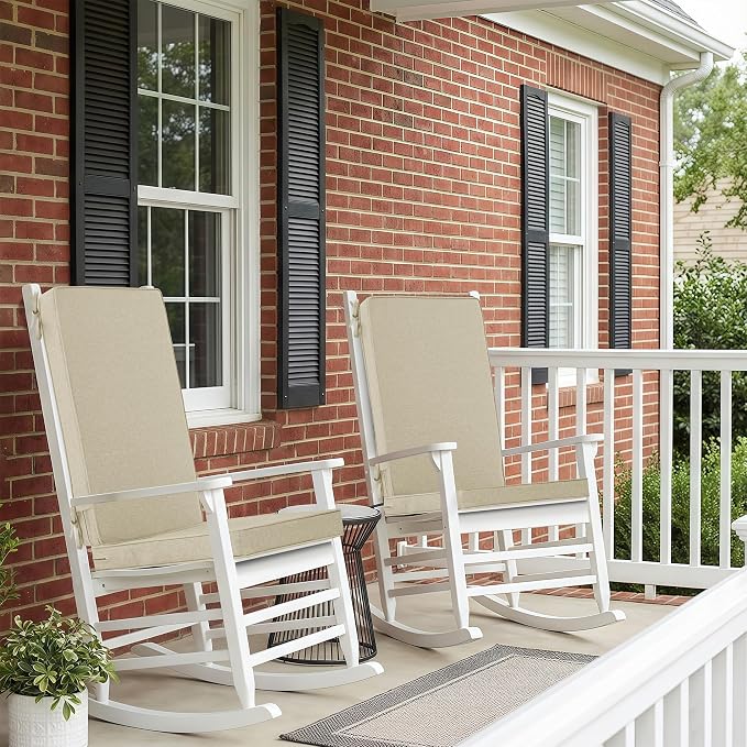 Outdoor Chair Cushions 20x20, Water-Resistant & Fade-Resistant, Patio Furniture Lawn Dining Chair Seat Replacement with High Back, Ties Zipper, Removable Cover, Set of 6, Natural