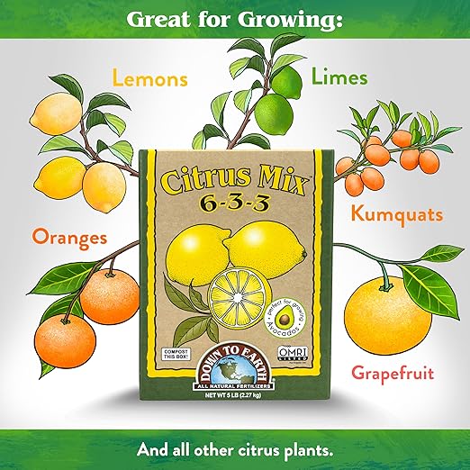 Down To Earth All Natural Fertilizers Organic Citrus Mix - Plant Food for Lemons, Limes, Oranges and Avocados 6-3-3, 15 lb