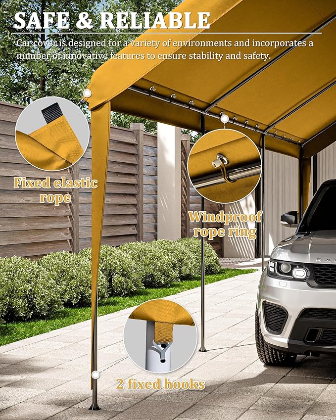 10 X 20 Ft Canopy Replacement Cover Heavy Duty Waterproof UV & Tear Resistant Car Tarp Canopy Tent Garage Top Shelter Oxford Cover with Ball Bungees (Frame is Not Included)
