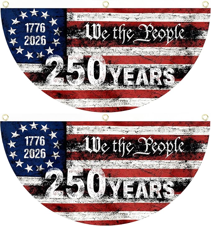 2PCS 250th Anniversary USA Flag, 1.5X3 FT 1776-2026 Fan Flags, 2 Ply Year American Anniversary Flag for Wall, Front Door, Porch, Fence, Outdoor Decorations (Style 6)